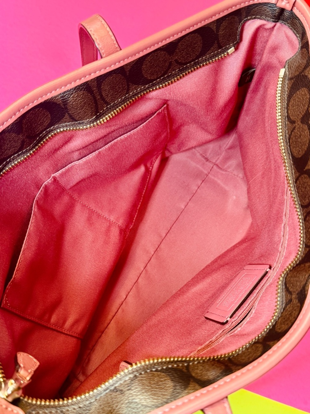 Coach Brown Signature Tote with Pink Trim - Picture 8 of 15
